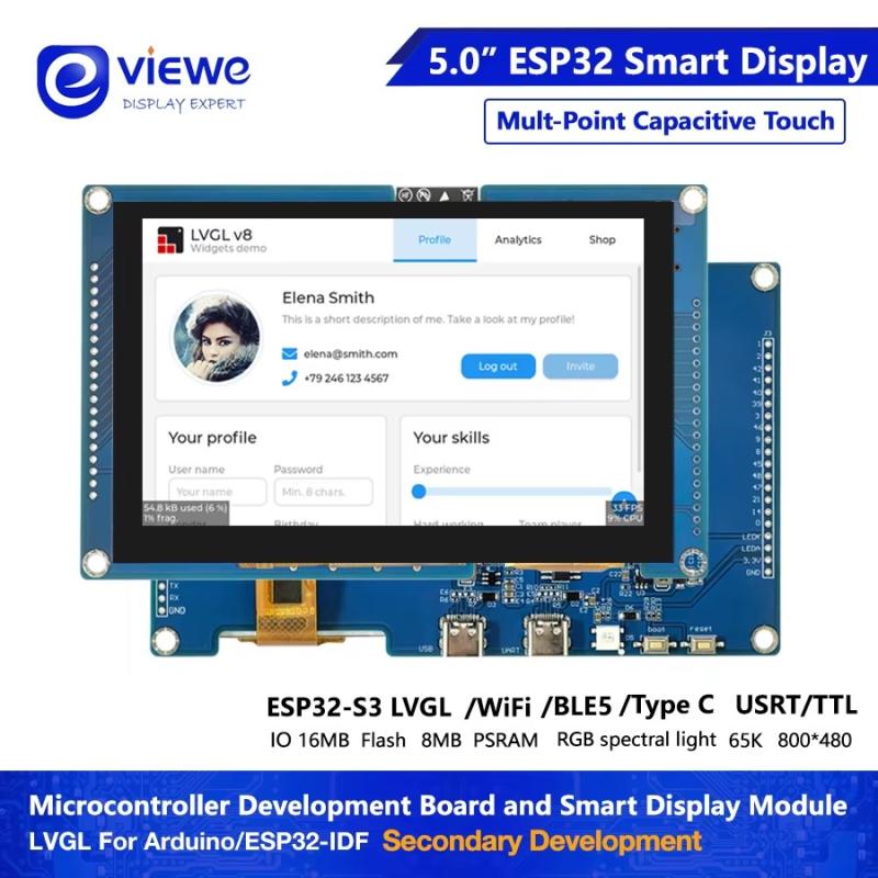 Carte de développement HMI ESP32 LVGL WIFI & BLES Module TFT à affichage graphique LCD RVB Écran d'affichage intelligent