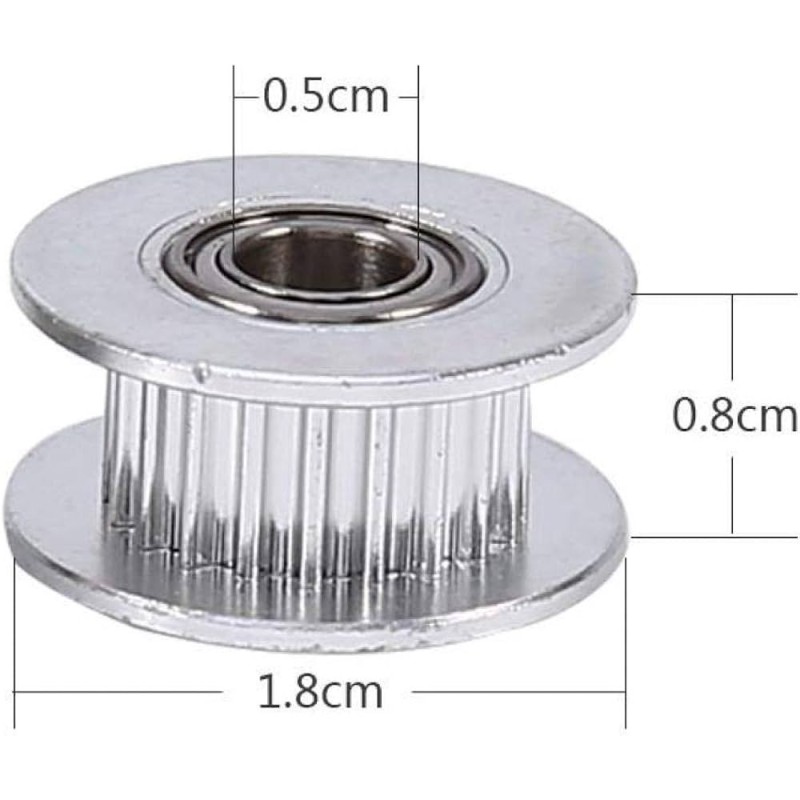 Distribution pulley for 3D printer made of aluminum with a 5 mm inner diameter and bearing for 3D printer.