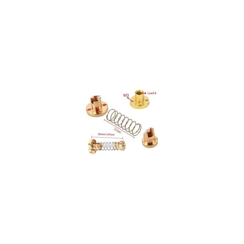 Écrou anti-retour à ressort anti-retour pour tige filetée T8, vis en plomb pour imprimante 3D, pas de pièce 2 mm, plomb 8 mm