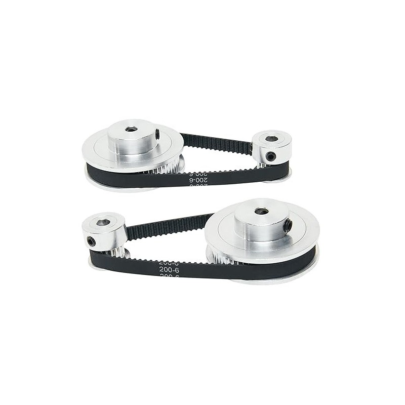 Set of 1 aluminium timing pulley 2GT 20 and 60 teeth 6.35 mm bore with 1 belts length 200 mm width 6 mm (20-60T-6,35B-6)