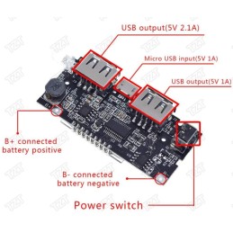 module chargeur Dual USB 5V 1A 2.1A pour batterie 18650